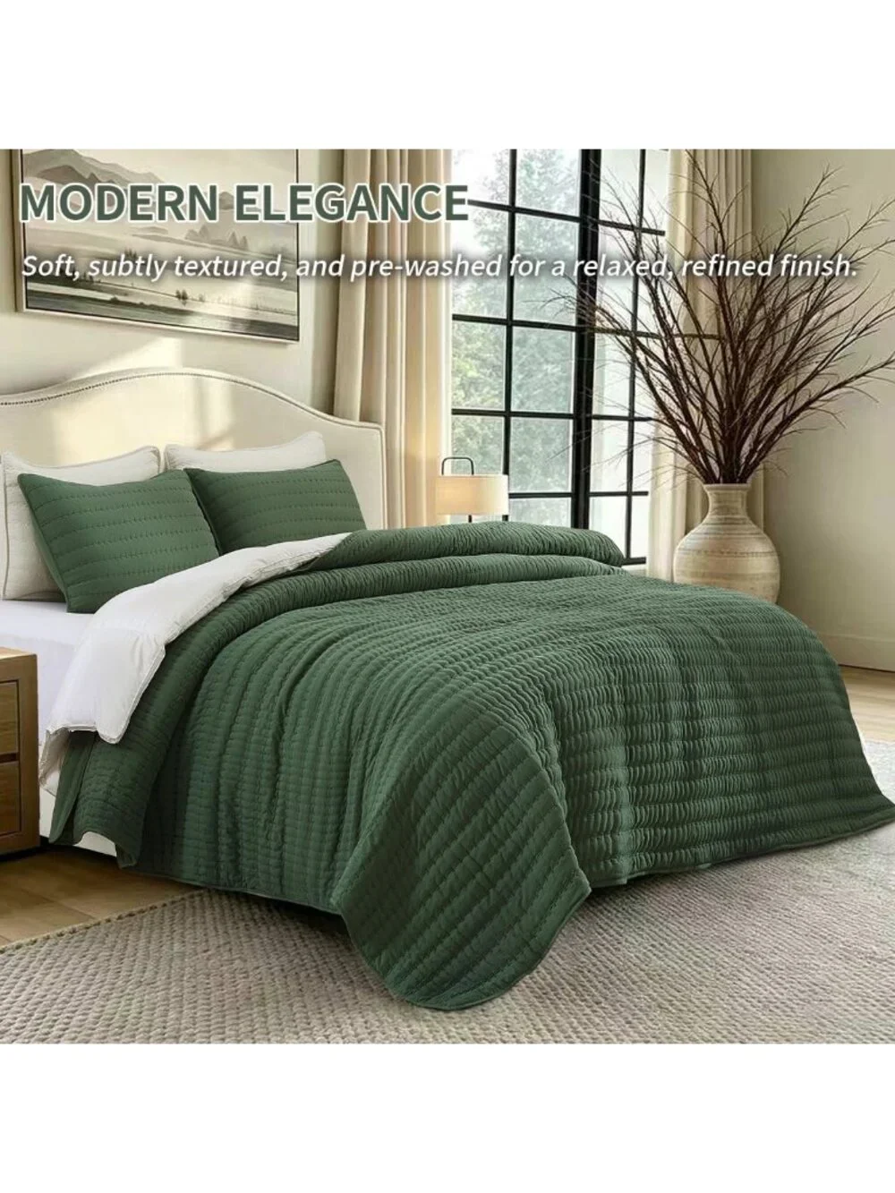 Lightweight Queen Size Quilt Set, Stylish Pick Stitch Design for Cozy Comfort